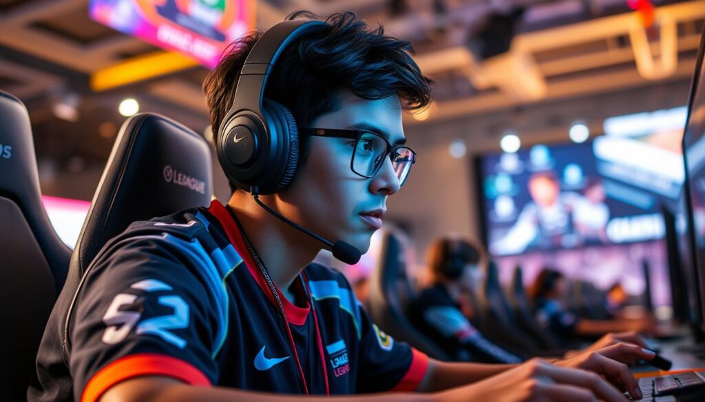 Gambar seorang pemain League of Legends yang sedang bermain dengan booster profesional